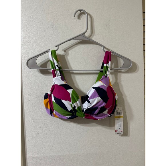 Anne Cole Floral Twist Bikini Top - Pink, Green, Yellow, Purple - Picture 2 of 7